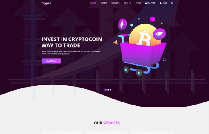 HTML5紫色風格貨幣投資交易網站模板-Toy模板網編號6044