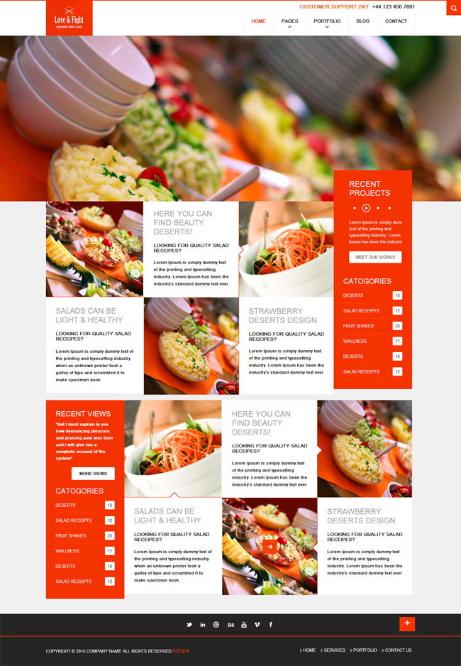 紅色扁平HTML5美食模板