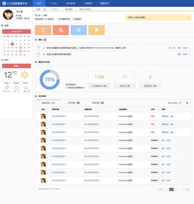 人力資源管理平臺后臺模板