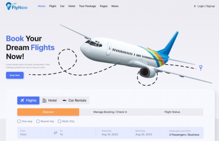 HTML5航空旅行航班預定網站模板-Toy模板網編號6007