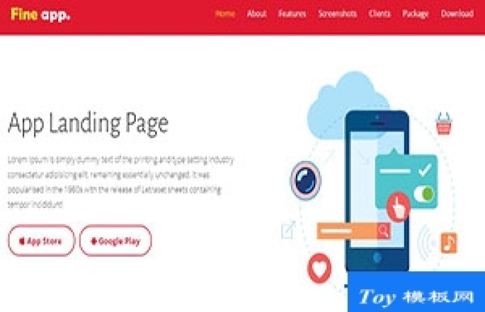 Fine手機app應(yīng)用登陸頁面移動響應(yīng)式網(wǎng)站模板-Toy模板網(wǎng)編號17403
