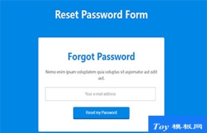 reset password form藍(lán)色背景重置密碼表格網(wǎng)站模板-Toy模板網(wǎng)編號17384
