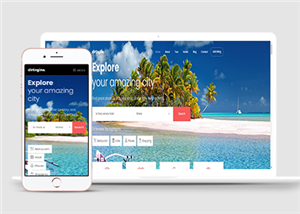 旅行度假海景綠樹清爽HTML5響應(yīng)式網(wǎng)站模板-HTML5模板