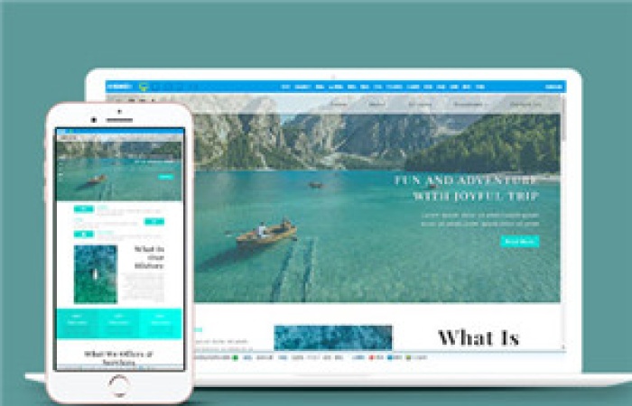淺藍色冒險旅游多頁面網站HTML5模板-Toy模板網編號15072