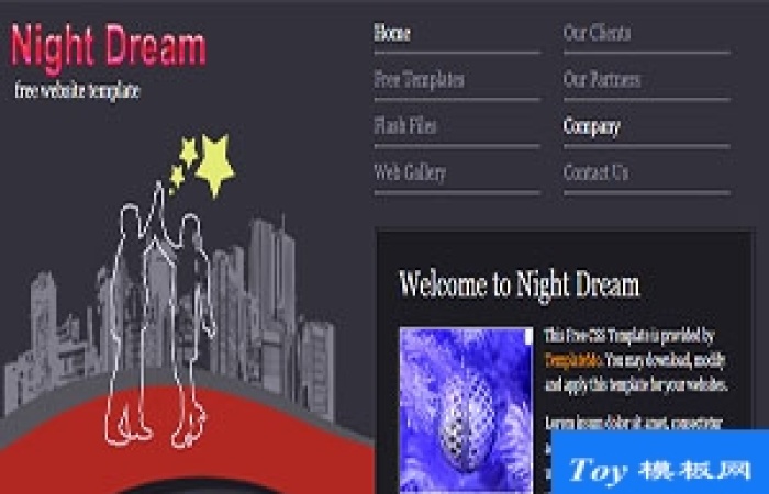 night dream黑紫色小型網(wǎng)站雙列一頁(yè)布局網(wǎng)站模板-Toy模板網(wǎng)編號(hào)17570
