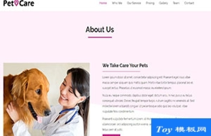 Pet care精品寵物護(hù)理醫(yī)院協(xié)會(huì)引導(dǎo)式網(wǎng)站模板-Toy模板網(wǎng)編號(hào)17174